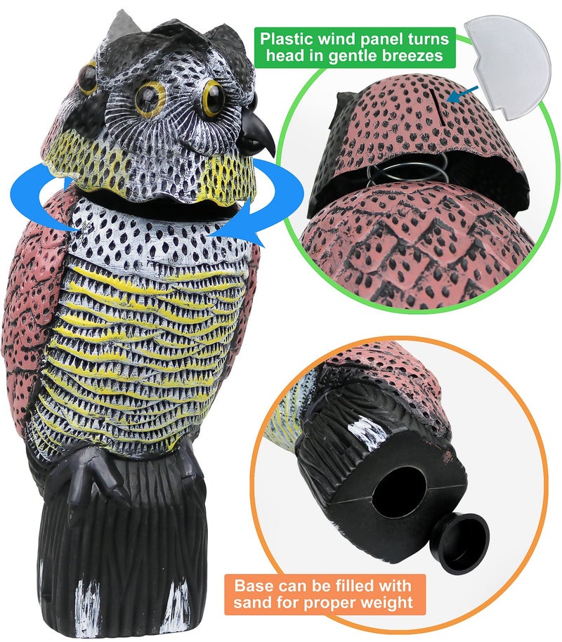 Galashield Owl Decoy to Scare Birds Away Scarecrow Fake Owl with Rotating Head 16" Tall - Image 1